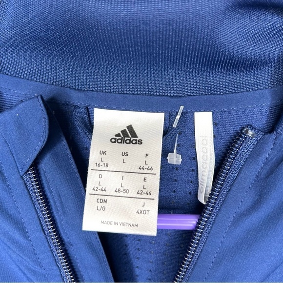 Adidas Navy Blue and Gray Grey Full Zip Up Long Sleeve Sporty Jacket Size Large - Picture 6 of 15